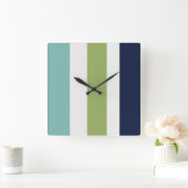 Neptunes, Seashell, Green and Navy Stripes Vierkante Klok (Huis)