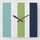 Neptunes, Seashell, Green and Navy Stripes Vierkante Klok (Voorkant)