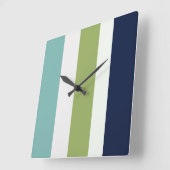 Neptunes, Seashell, Green and Navy Stripes Vierkante Klok (Hoek)