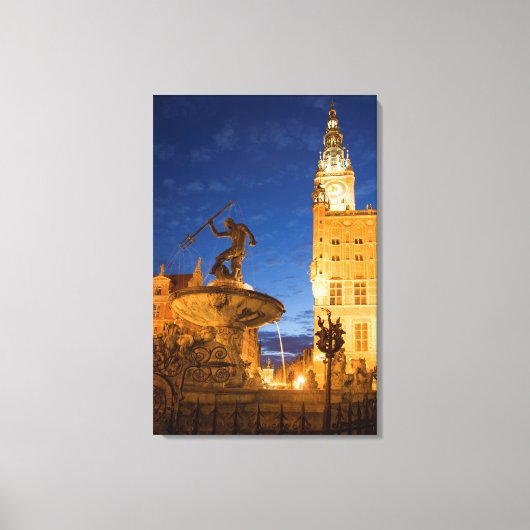 Neptunus-standbeeld in fontein canvas afdruk (Voorkant)