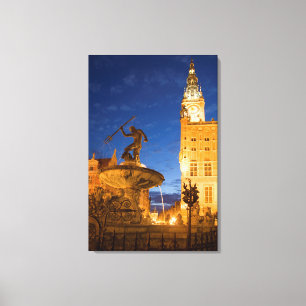 Neptunus-standbeeld in fontein canvas afdruk