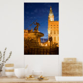 Neptunusbeeld in fontein poster (Keuken)