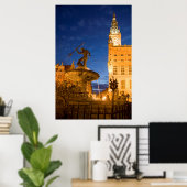 Neptunusbeeld in fontein poster (Thuiskantoor)