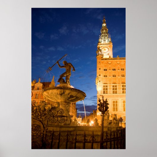 Neptunusbeeld in fontein poster (Voorkant)