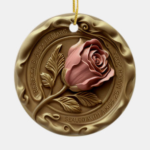Nepwas stamper goud roze roos bloem jubileum keramisch ornament
