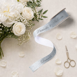 Nepzilver Metallic Elegante Grijze Schrift Huwelij Satijnen Lint