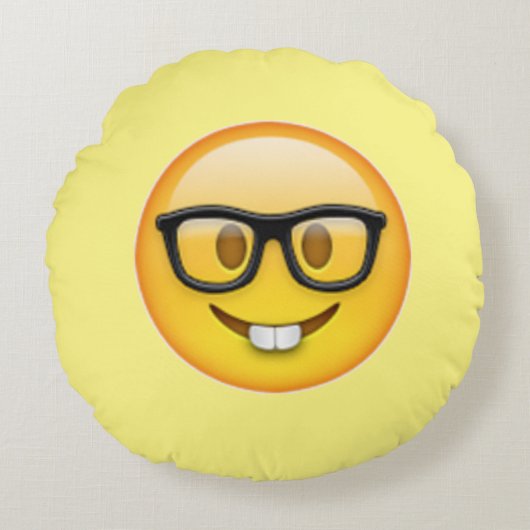 Nerd Boy Bril Emoji Ronde Kussen (Voorkant)