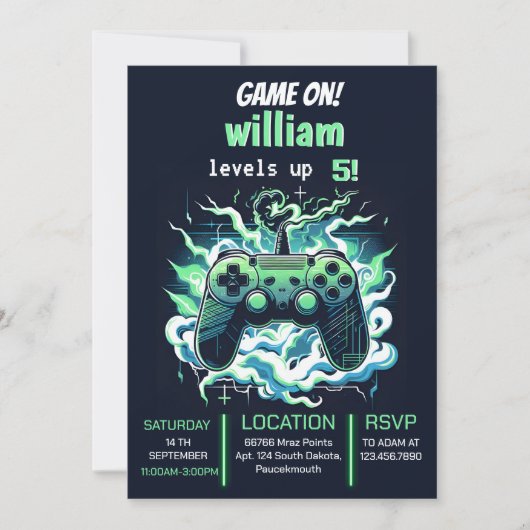 Nerd Boy Cool kinder Gaming Level Up 5th Verjaarda Kaart (Voorkant)