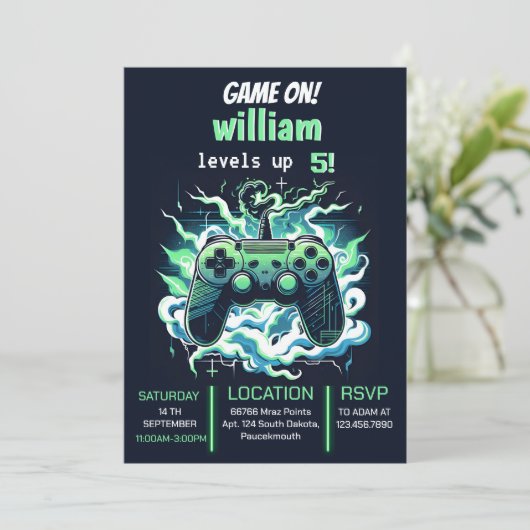 Nerd Boy Cool kinder Gaming Level Up 5th Verjaarda Kaart (Staand voorkant)