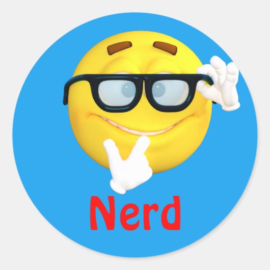 Nerd Emoji Emoticon Cartoon Gezicht Ronde Sticker (Voorkant)