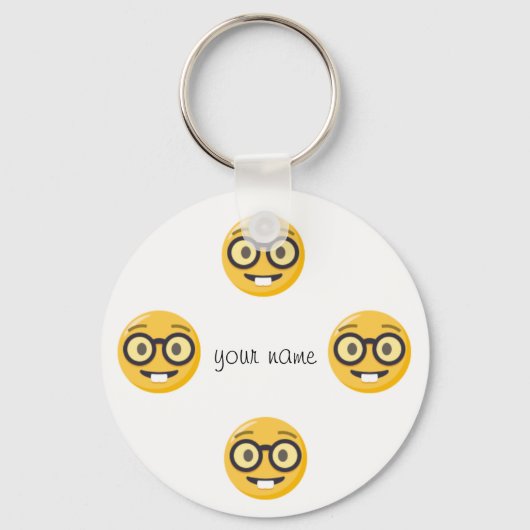 Nerd Emoji Face en '' Jouw naam here " Sleutelhanger (Voorkant)