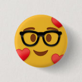 Nerd emoji met hart ronde button 3,2 cm (Voorkant)