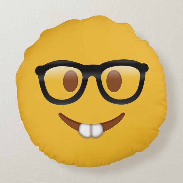 Nerd Emoji  Rond Kussen (Achterkant)