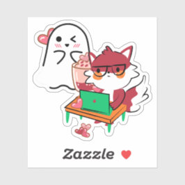 Nerd Fox Werkende Laptop Schattig Spookje & Zoete Sticker