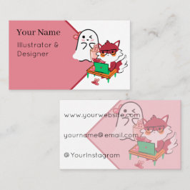 Nerd Fox Werkende Laptop Schattig Spookje & Zoete Visitekaartje