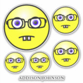 Nerd Geek Emoji Yellow Face Collectie Naam toevoeg Sticker (Voorkant)