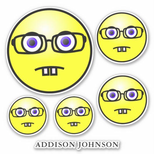 Nerd Geek Emoji Yellow Face Collectie Naam toevoeg Sticker (Voorkant)