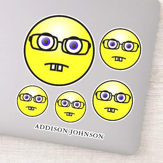 Nerd Geek Emoji Yellow Face Collectie Naam toevoeg Sticker (Detail)