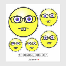 Nerd Geek Emoji Yellow Face Collectie Naam toevoeg Sticker