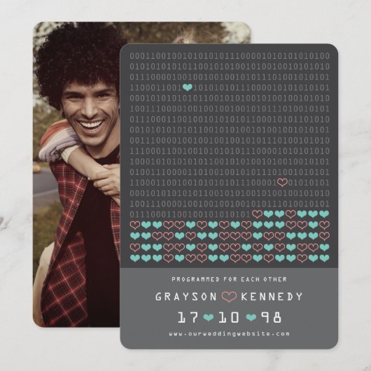 Nerd Geprogrammeerd Voor Liefde Binaire Code Bewaa Save The Date (Voorkant / Achterkant)