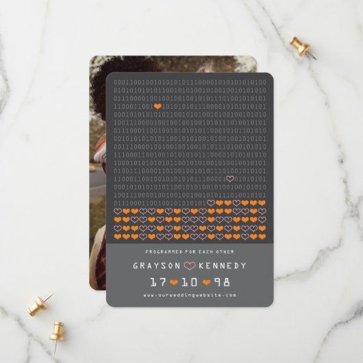 Nerd Geprogrammeerd Voor Liefde Binaire Code Bewaa Save The Date (Voorkant / Achterkant in situ)