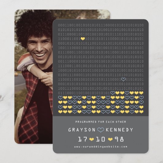 Nerd Geprogrammeerd Voor Liefde Binaire Code Bewaa Save The Date (Voorkant / Achterkant)
