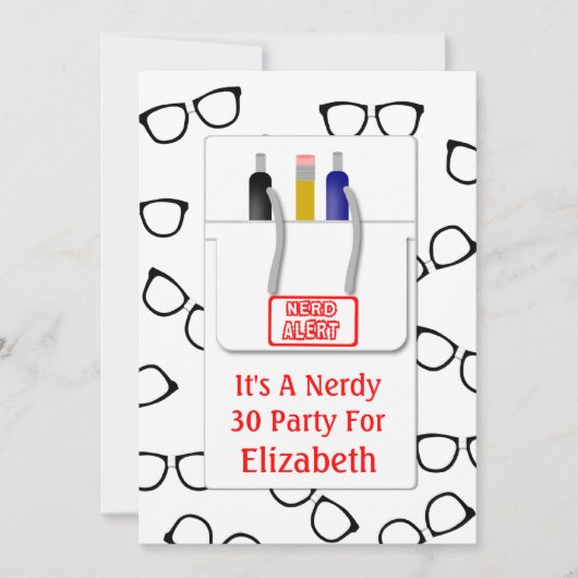 Nerd Glasses Pocket Protector Nerd Theme Party Kaart (Voorkant)