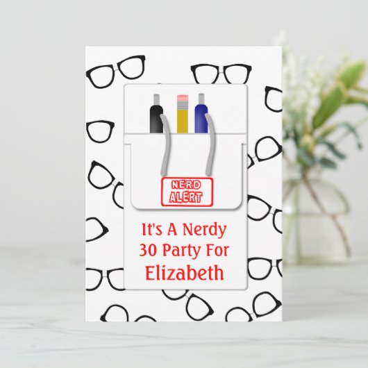 Nerd Glasses Pocket Protector Nerd Theme Party Kaart (Staand voorkant)