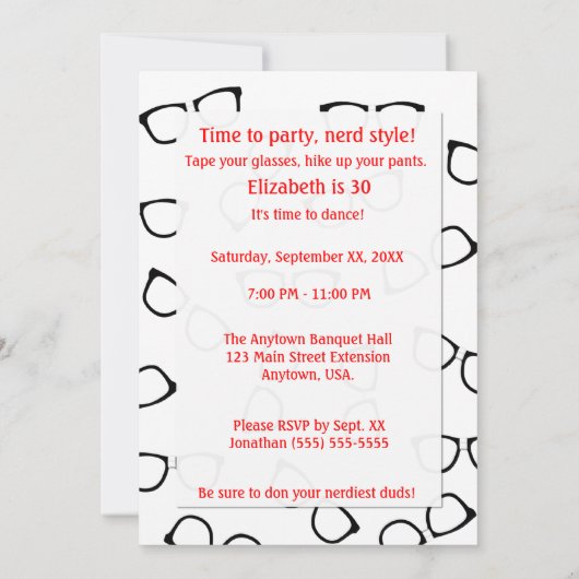 Nerd Glasses Pocket Protector Nerd Theme Party Kaart (Achterkant)