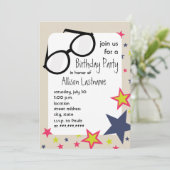 Nerd Glasses & Stars Birthday Party Invitation Kaart (Staand voorkant)