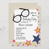 Nerd Glasses & Stars Birthday Party Invitation Kaart (Voorkant / Achterkant)
