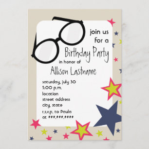 Nerd Glasses & Stars Birthday Party Invitation Kaart