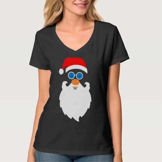 Nerd Santa Claus Big Head Funny Kerstmis T-shirt (Voorkant)