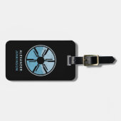 Nerd SciFi Gedistingeerd Futuristische Ruimte Blau Bagagelabel (Voorkant horizontaal)