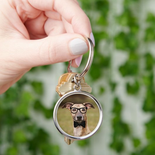 Nerd Whippet in Glasses and Bow Stropdas Sleutelha Sleutelhanger (Hand)