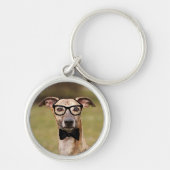 Nerd Whippet in Glasses and Bow Stropdas Sleutelha Sleutelhanger (Voorkant)