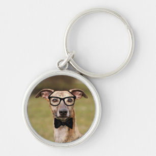 Nerd Whippet in Glasses and Bow Stropdas Sleutelha Sleutelhanger