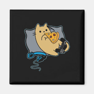 Nerdachtige Pizza Eet Gamer Kat Game Gepauzeerd Magneet