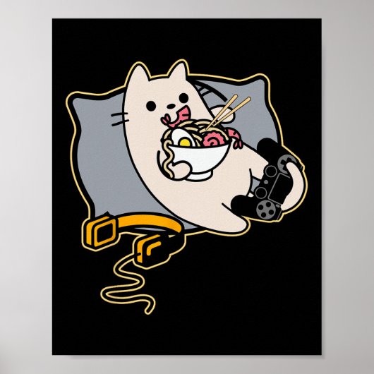 Nerdcat eet Ramen Gamer spel gepauzeerd  Poster (Voorkant)
