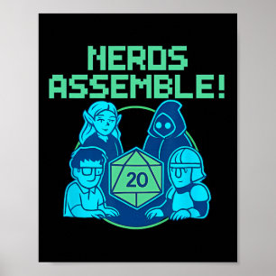 Nerds Embleem Bordspel Dobbelstenen Pixel Gamer On Poster