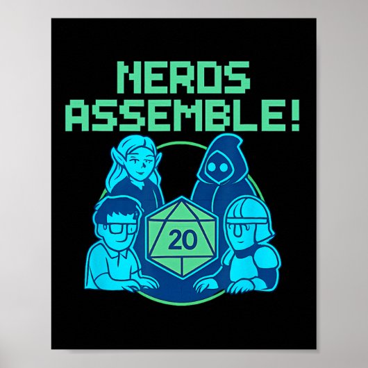 Nerds Embleem Bordspel Dobbelstenen Pixel Gamer On Poster (Voorkant)