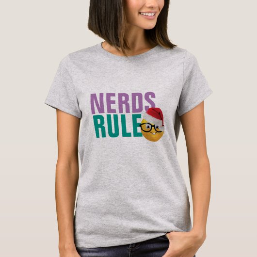 nerds regel geek emoji in santa hat kerstmis grapp t-shirt (Voorkant)