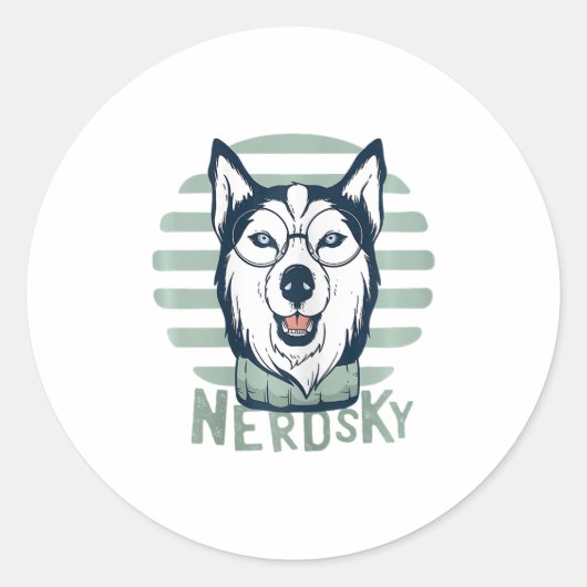 Nerdsky Classic Husky Funny Dog Ronde Sticker (Voorkant)