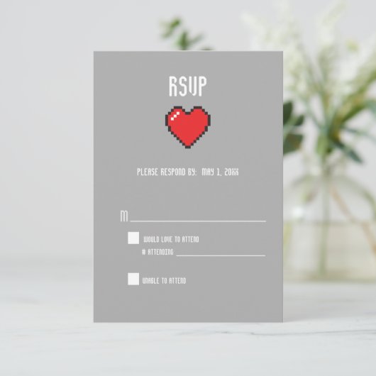 Nerdy 8 bit hart RSVP (Staand voorkant)