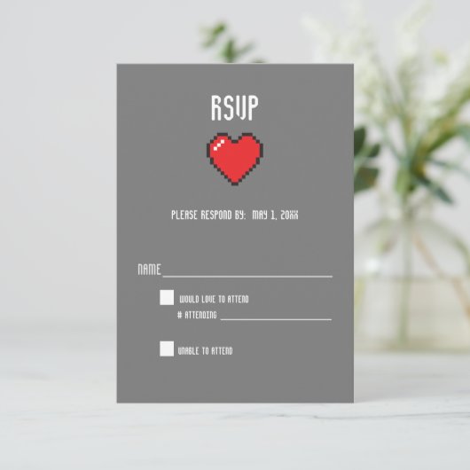 Nerdy 8 bit hart RSVP Kaartje (Staand voorkant)