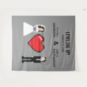 Nerdy 8-bit hart trouw- of verlovingsachtergrond wandkleed (Voorkant (horizontaal))