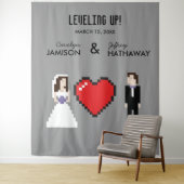 Nerdy 8-bit hart trouw- of verlovingsachtergrond wandkleed (In situ)