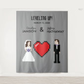 Nerdy 8-bit hart trouw- of verlovingsachtergrond wandkleed (Voorkant)