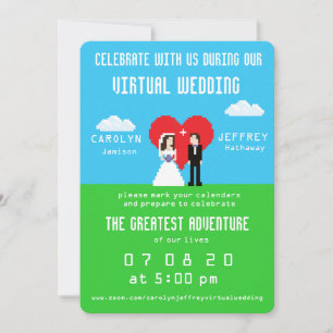 Nerdy 8-bits Bride & Groom Virtual Wedding Invites Save The Date