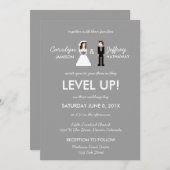 Nerdy 8-bits Bride & Groom Wedding Invitation Kaart (Voorkant / Achterkant)
